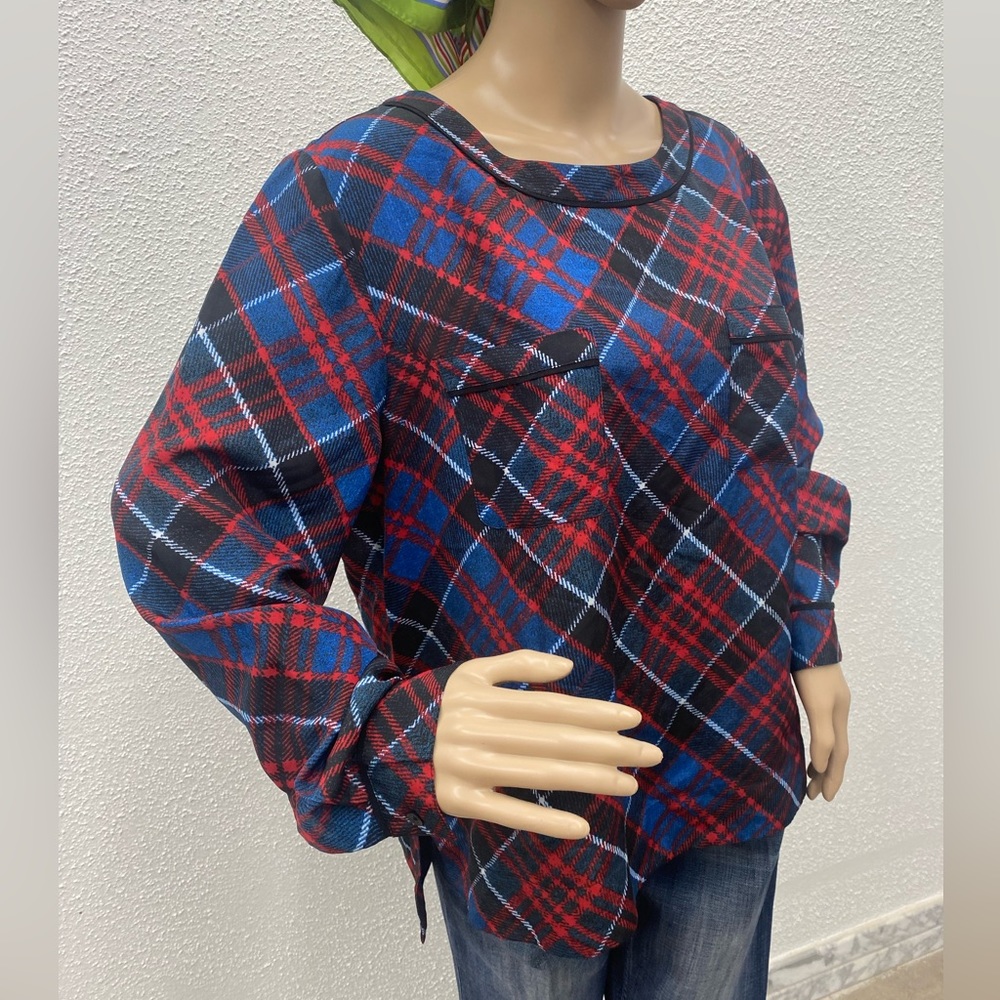 ANNE KLEIN PLAID BLOUSE Size L